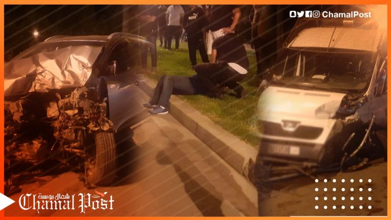 طنجة .. تفاصيل الحادثة المتسلسلة لخمس سيارات ضمنهم سيارة للقوات المساعدة بقنطرة الموظفين